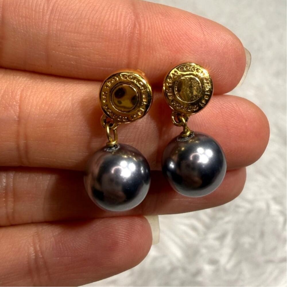 Coach Gold-tone Faux-dark-pear Drop Earrings
